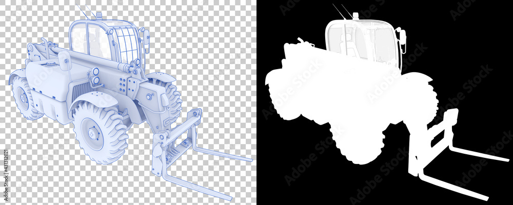 Poster telehandler isolated on background with mask. 3d rendering - illustration