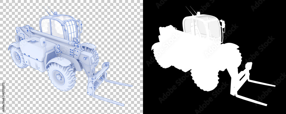 Poster telehandler isolated on background with mask. 3d rendering - illustration