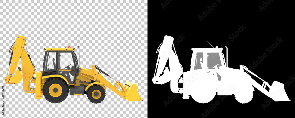 Poster backhoe loader isolated on background with mask. 3d rendering - illustration