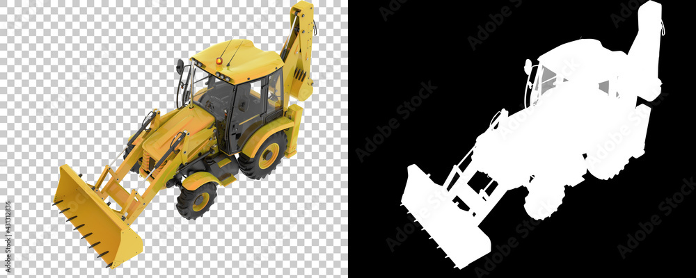Poster backhoe loader isolated on background with mask. 3d rendering - illustration