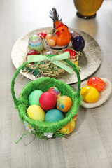 Fototapeta na wymiar Colorful and dye Easter eggs in decoration