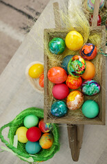 Colorful and dye Easter eggs in decoration