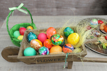 Colorful and dye Easter eggs in decoration