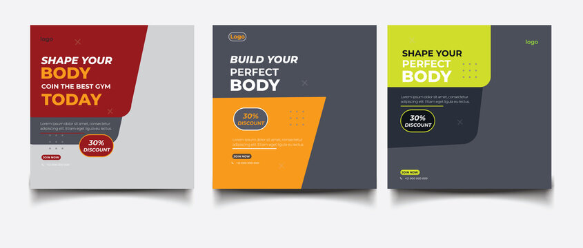 Gym and fitness social media post banner or square flyer template