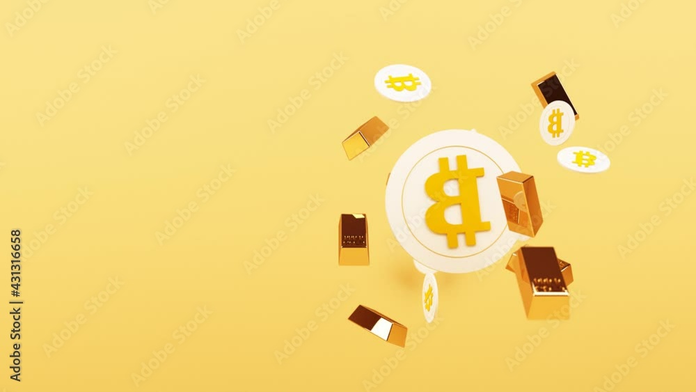 Poster bitcoin is becoming more valuable than gold and currency today, finance concept in yellow color. 3d 