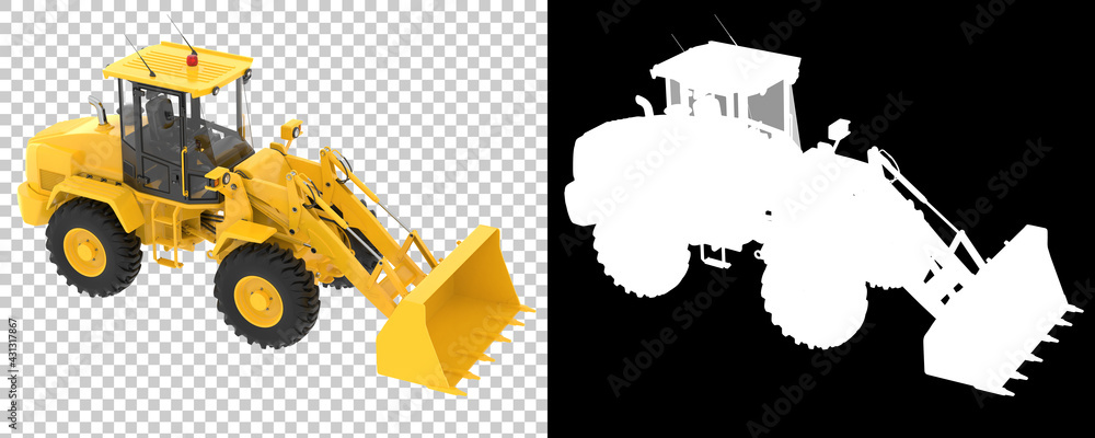 Aufkleber wheel loader isolated on background with mask. 3d rendering - illustration