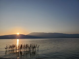 sunrise panorama on lake Ohrid