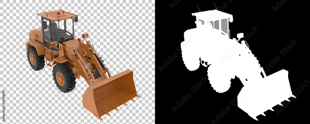 Poster wheel loader isolated on background with mask. 3d rendering - illustration