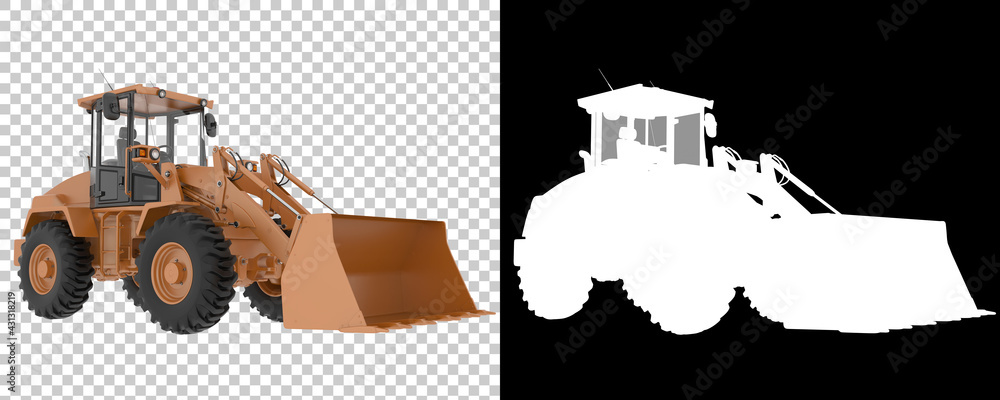 Poster wheel loader isolated on background with mask. 3d rendering - illustration