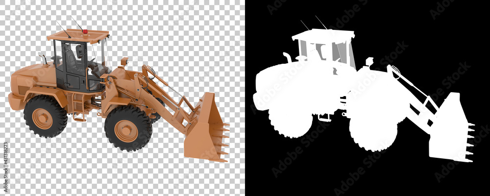 Poster wheel loader isolated on background with mask. 3d rendering - illustration