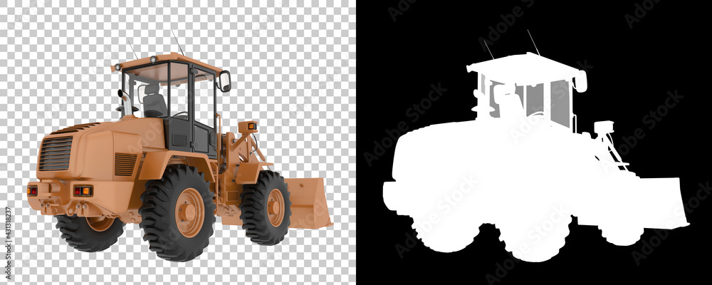Poster wheel loader isolated on background with mask. 3d rendering - illustration