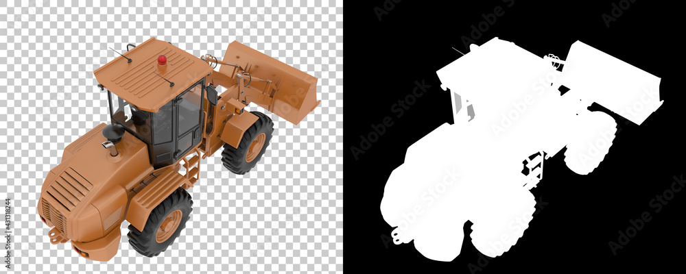 Poster wheel loader isolated on background with mask. 3d rendering - illustration