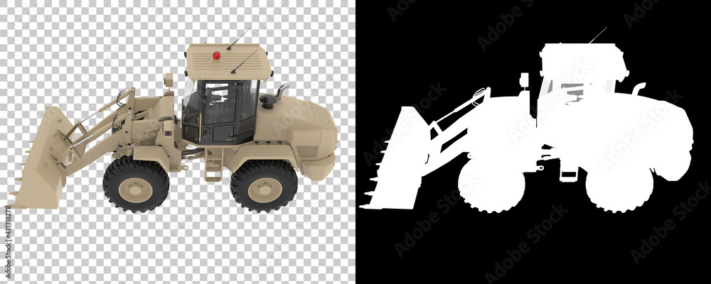 Poster wheel loader isolated on background with mask. 3d rendering - illustration