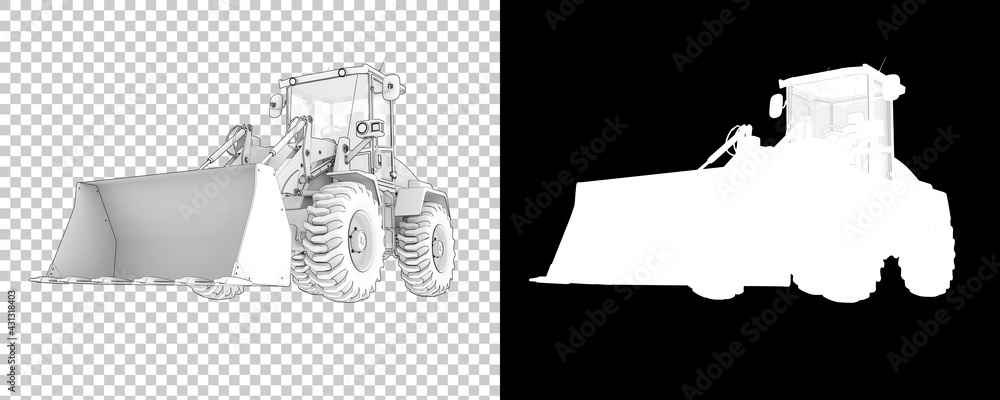 Poster wheel loader isolated on background with mask. 3d rendering - illustration