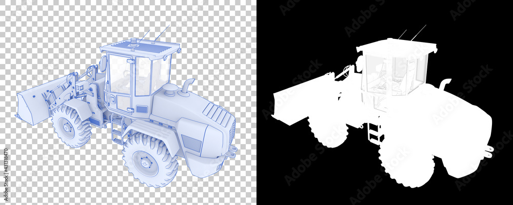 Poster wheel loader isolated on background with mask. 3d rendering - illustration