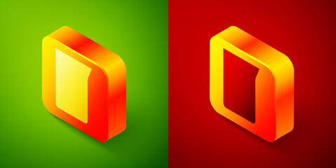 Isometric Laboratory glassware or beaker icon isolated on green and red background. Square button. Vector