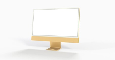 Realistic 3D Computer, with a white screen, isolated on a background