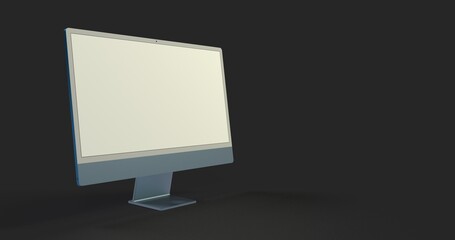 Computer display mock up with blank white screen. Stylish desktop computer mockup 3D