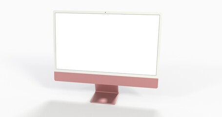 Computer display mock up with blank white screen. Stylish desktop computer mockup 3D