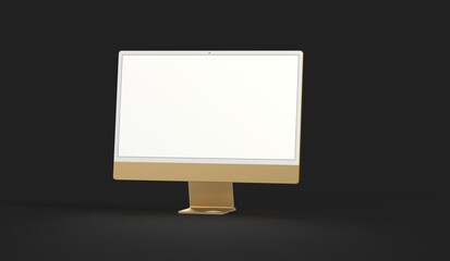 Computer display mock up with blank white screen. Stylish desktop computer mockup 3D