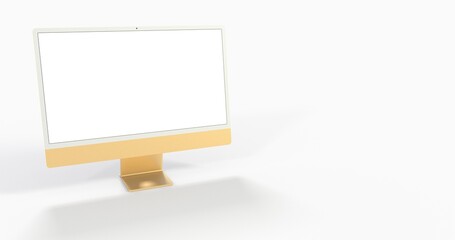 Computer display mock up with blank white screen. Stylish desktop computer mockup 3D