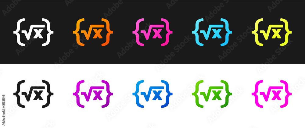 Poster set square root of x glyph icon isolated on black and white background. mathematical expression. vec