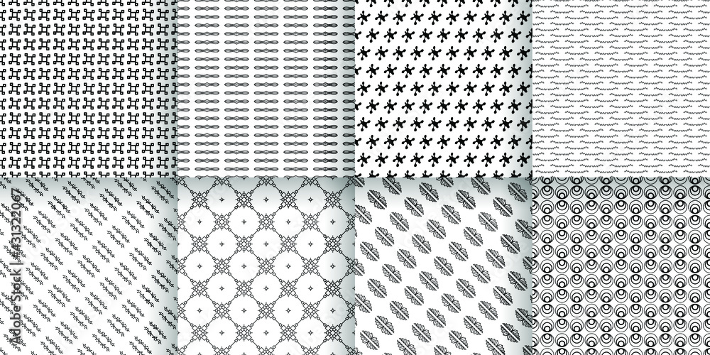 Poster set abstract seamless pattern black line doodle geometric figures background vector