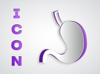 Paper cut Human stomach icon isolated on grey background. Paper art style. Vector