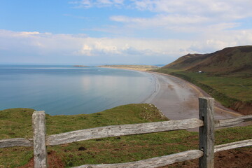 Fototapeta na wymiar A photograph of the view at Rhossili Bay, on the Gower peninsula, Wales, UK