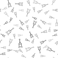 Black Crutch or crutches icon isolated seamless pattern on white background. Equipment for rehabilitation of people with diseases of musculoskeletal system. Vector