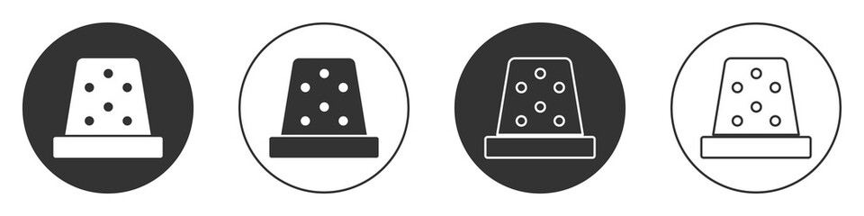 Black Thimble for sewing icon isolated on white background. Circle button. Vector