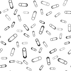 Black Classic closed steel safety pin icon isolated seamless pattern on white background. Vector