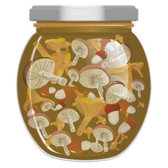 Pickled mushrooms in a jar. Vector illustration