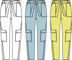 vector flat sketch cargo pocket trousers design for women