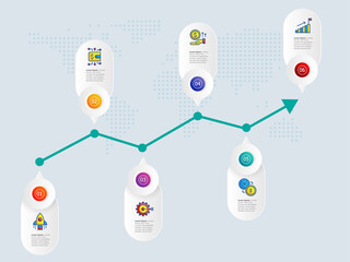 abstract horizontal  growth graph  infographics 6 steps with icon template