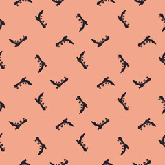Abstract fashion seamless doodle pattern with little black women shoes print. Light pink background.