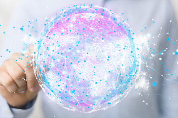 Global network. Blockchain. 3D illustration. Neural networks and artificial intelligence. Abstract