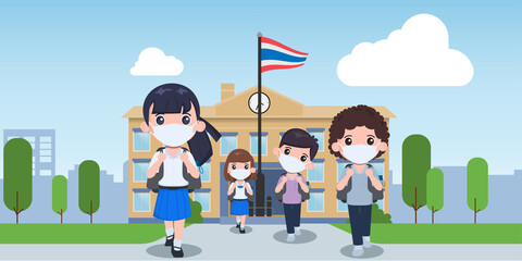 Thai student prevention covid-19 in quarantine. Siam bangkok school thailand safe from covid-19.