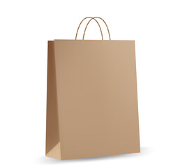 Shopping bag mockups. Paper package isolated on white background. Realistic mockup of craft paper bags.