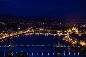 Fototapeta na wymiar Hungary, Budapest at night view from Gellert mountain on the night city
