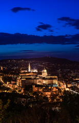 Obraz premium Hungary, Budapest at night view from Gellert mountain to the Buda fortress, night city