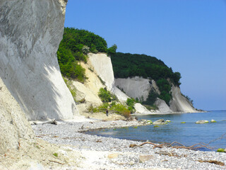 The Chalk Cliffs of Ruegen Island, Huge Boulders in the Baltic Sea, Jasmund National Park, Rugen...