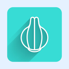 White line Onion icon isolated with long shadow. Green square button. Vector