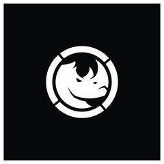 Obraz premium Rhino Logo Mascot - Rhinoceros silhouette horned charge zoo dangerous angry heavy powerful strength big gym lifting muscle