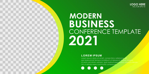 Abstract green banner design template. Modern  geometric background for business conference 2021. Vector