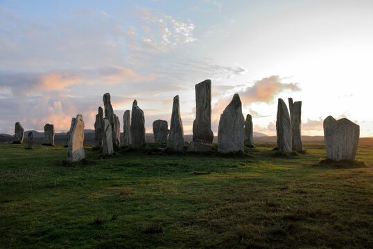 The view of the 5,000 years old  Neolithic era Callanish Stones near the village of Callanish (Calanais) on the west coast of Lewis in the Outer Hebrides, Scotland, UK