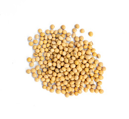 Pile of Soybeans isolated on white background, top view