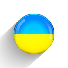 Glass light ball with flag of Ukraine. Round sphere, template icon. Ukrainian national symbol. Glossy realistic ball, 3D abstract vector illustration highlighted on a white background. Big bubble