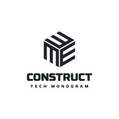 Square Cube Logo - block element perspective geometric abstract design vector line art geometry shape grid mosaic