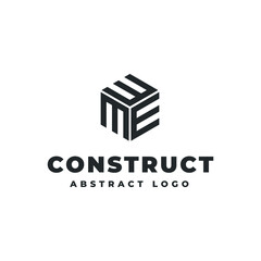 Square Cube Logo - block element perspective geometric abstract design vector line art geometry shape grid mosaic